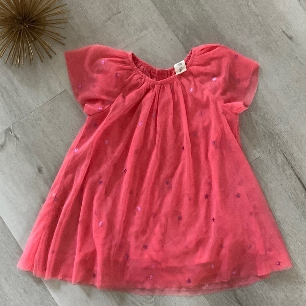 Tucker + Tate Baby Girls Coral Pink Tulle Glitter Star Dress 18M Short Sleeve